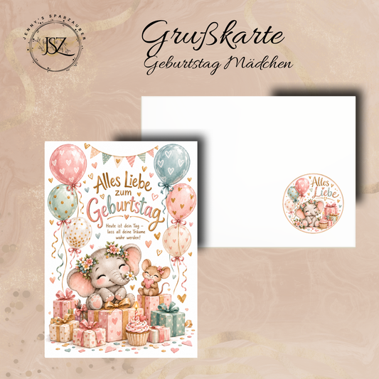 Grußkarte Mädchen Geburtstag (Klappkarte)